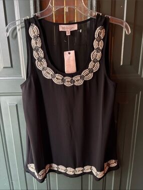 Philosophy Sheer Black Beaded Scoop Neck Tank